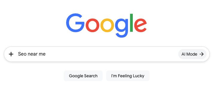 Google search bar with words seo near me