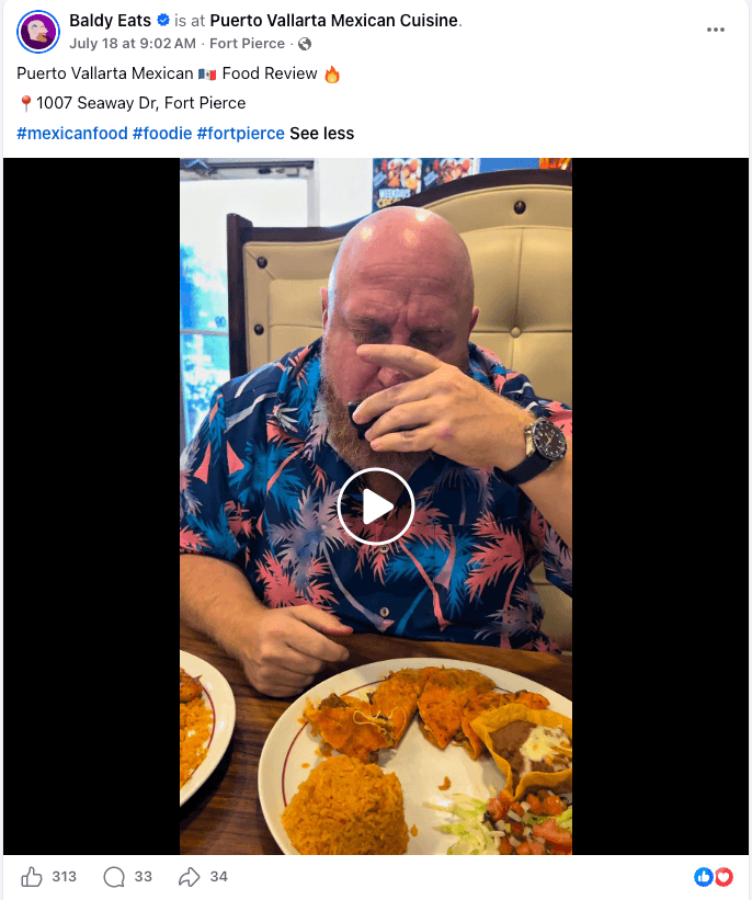 Baldy Eats reviewing a dish, which helps with local online presence
